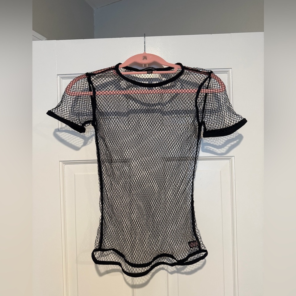 Victoria's Secret Black Mesh Short Sleeve Layering Tee